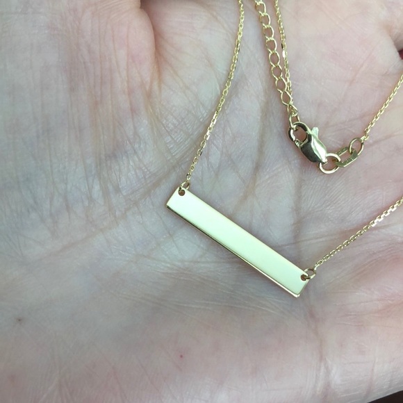 14K Solid Gold Mini Bar Plate Geometric Necklace - Picture 2 of 5